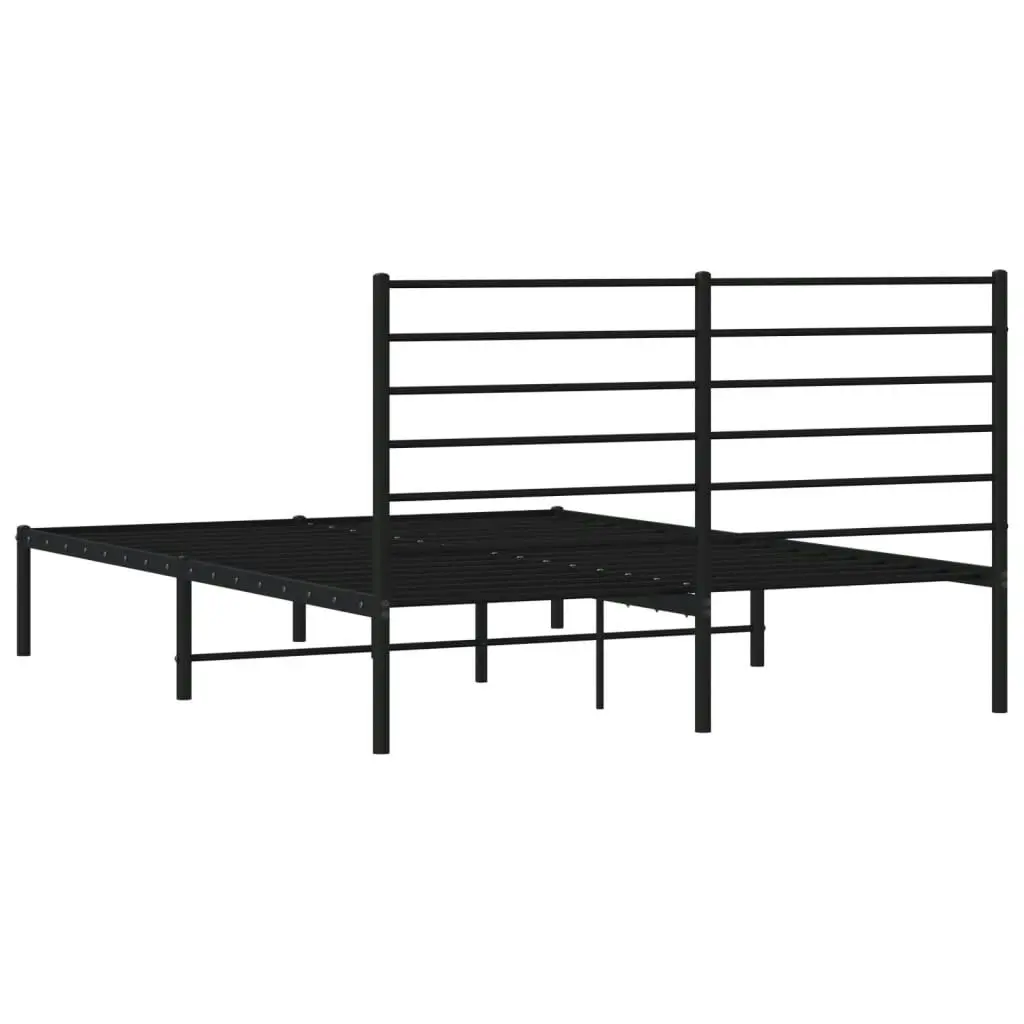 Metal Bed Frame with Headboard Black 137x187 cm Double Size 352318