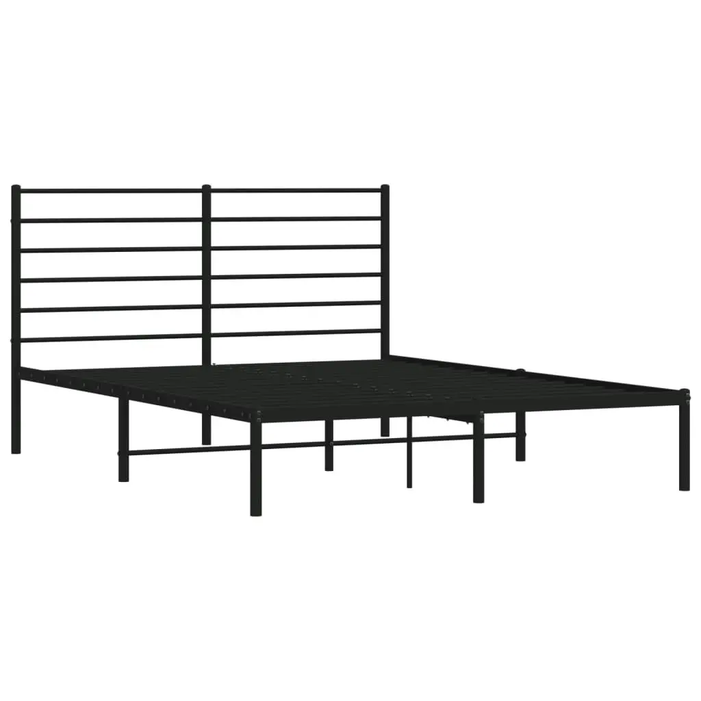 Metal Bed Frame with Headboard Black 137x187 cm Double Size 352318