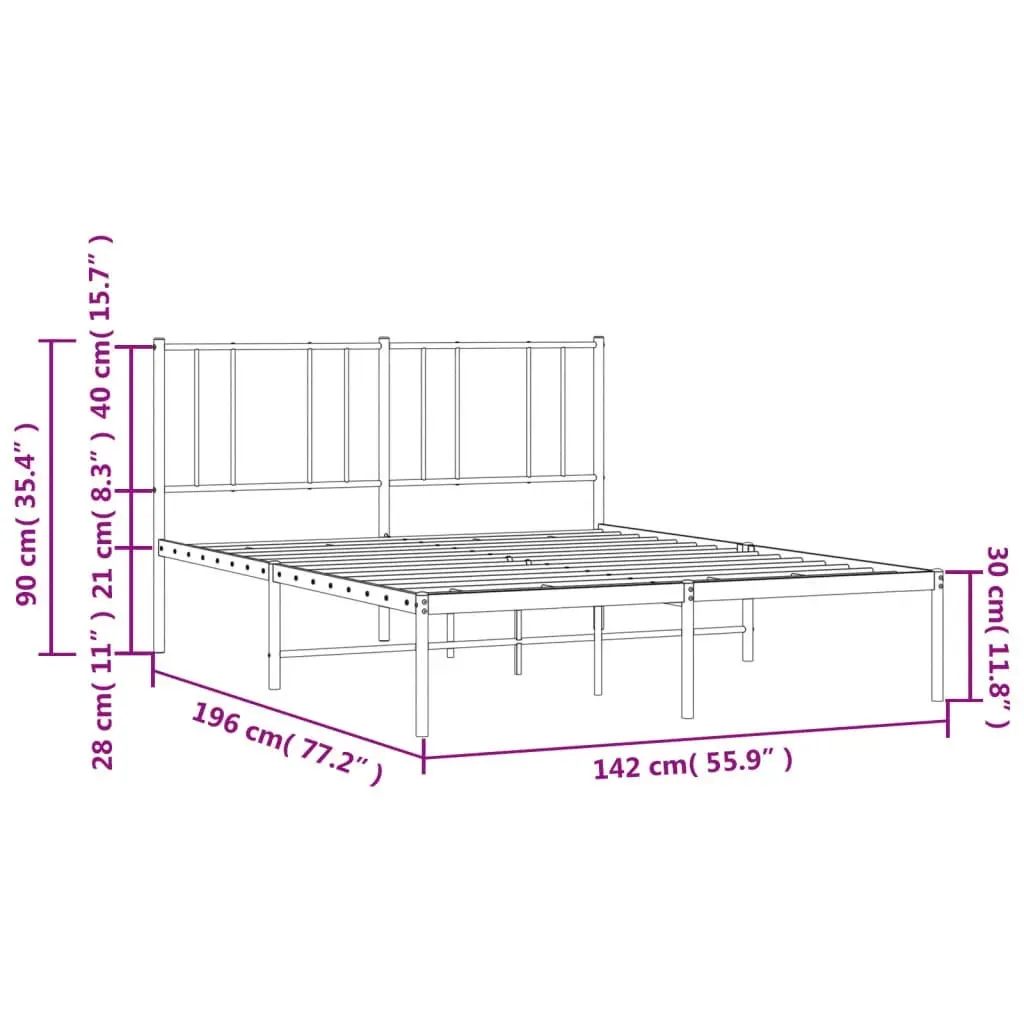 Metal Bed Frame with Headboard Black 137x187 cm Double Size 352479