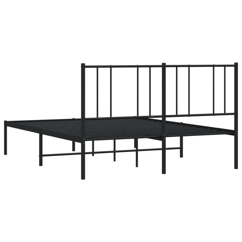 Metal Bed Frame with Headboard Black 137x187 cm Double Size 352479