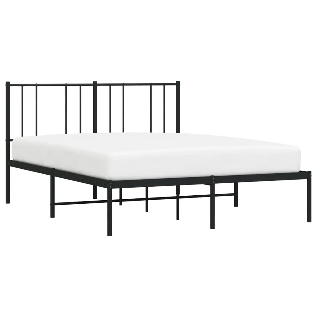 Metal Bed Frame with Headboard Black 137x187 cm Double Size 352479