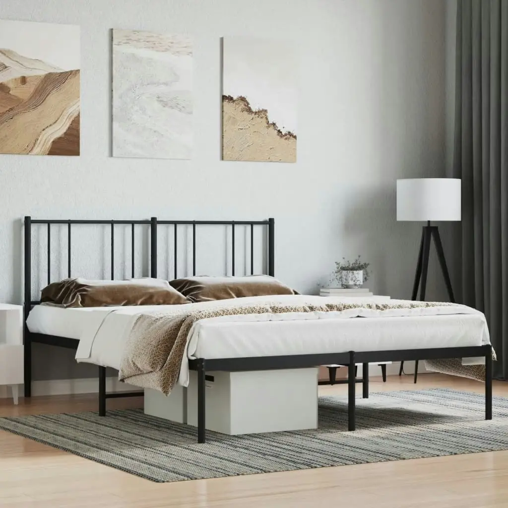 Metal Bed Frame with Headboard Black 137x187 cm Double Size 352479