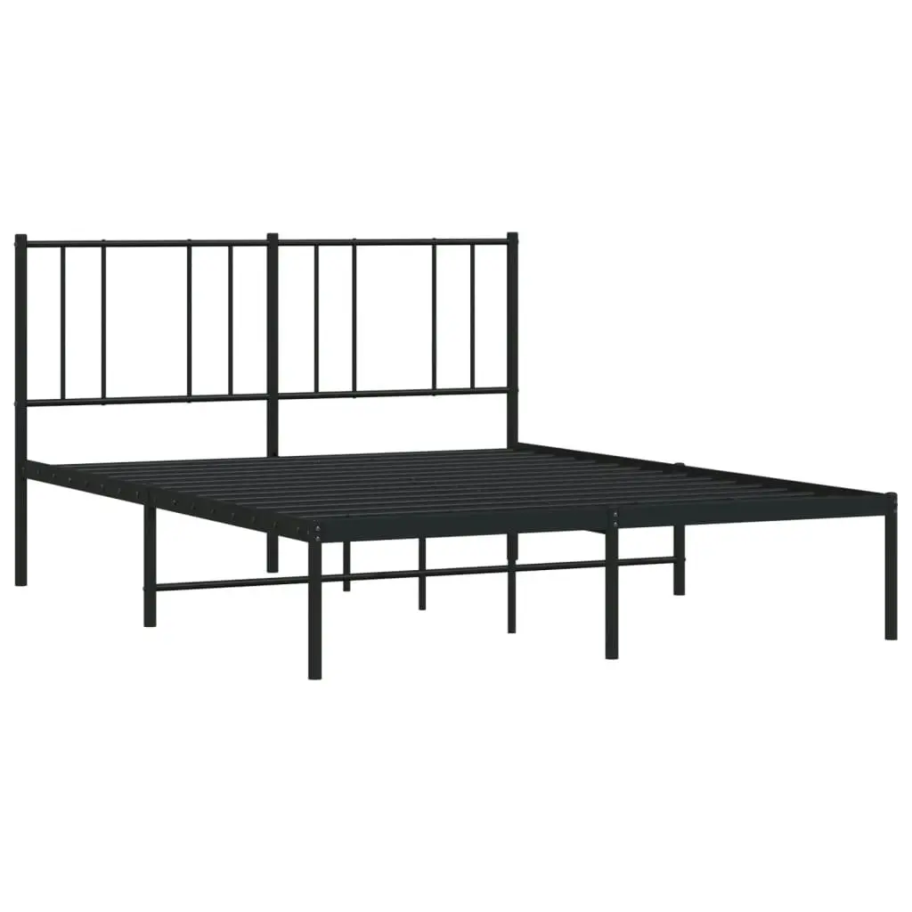 Metal Bed Frame with Headboard Black 137x187 cm Double Size 352479