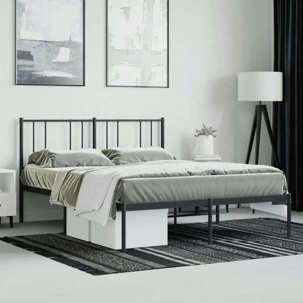 Metal Bed Frame with Headboard Black 137x187 cm Double Size 352479