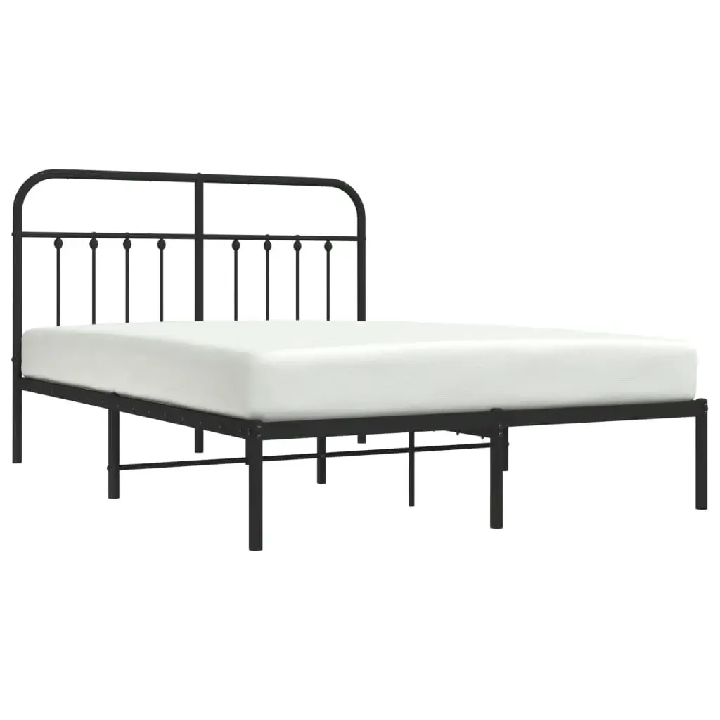 Metal Bed Frame with Headboard Black 137x187 cm Double Size 352577