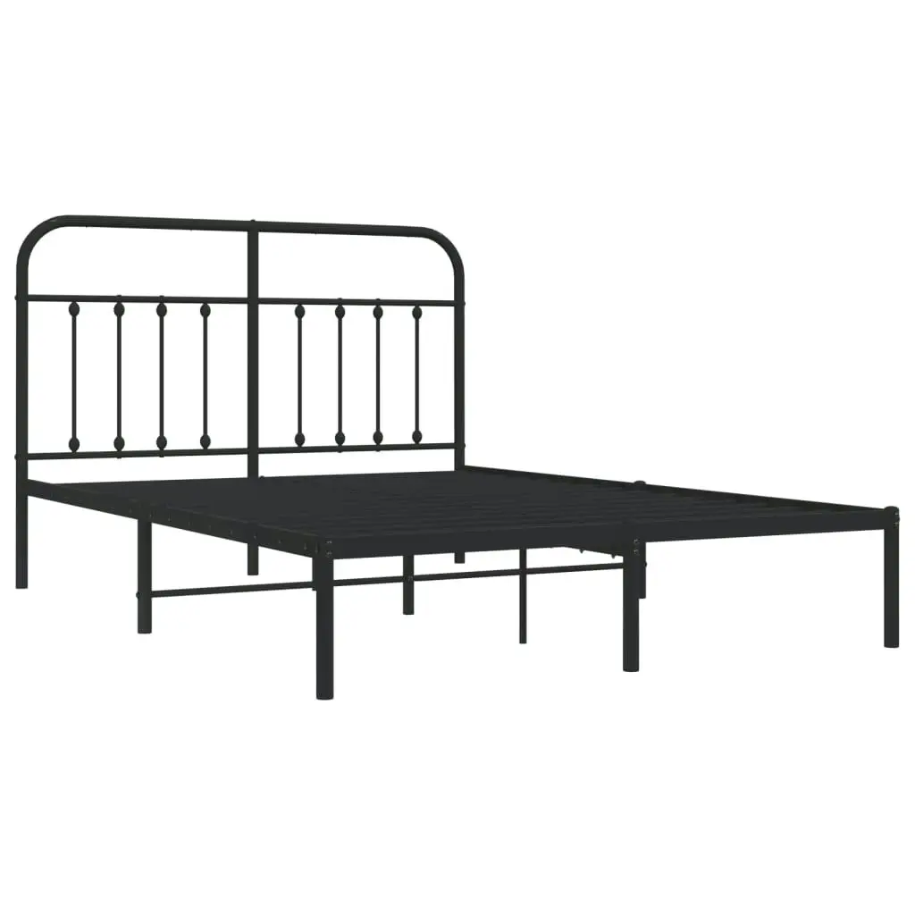 Metal Bed Frame with Headboard Black 137x187 cm Double Size 352577