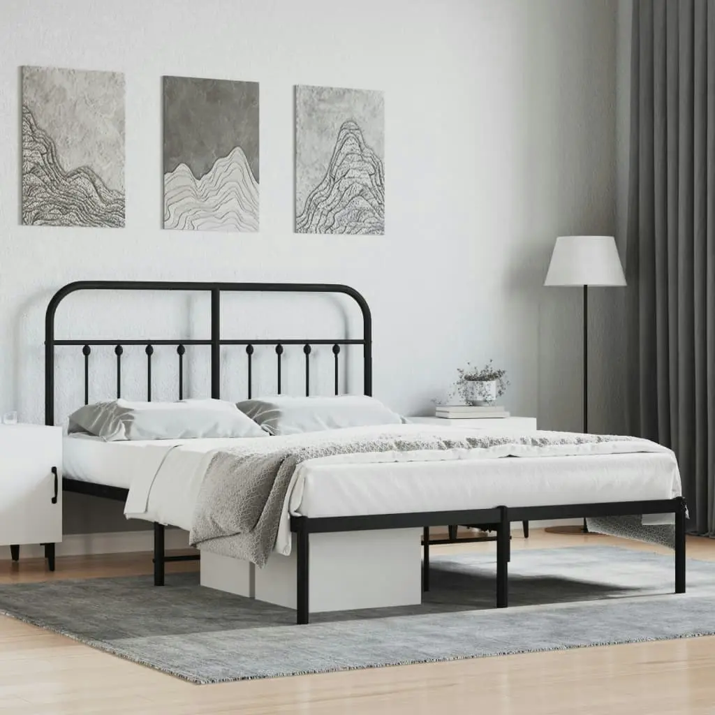 Metal Bed Frame with Headboard Black 137x187 cm Double Size 352577