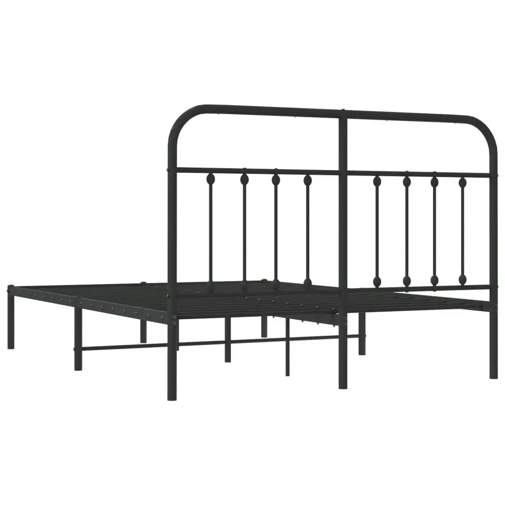 Metal Bed Frame with Headboard Black 137x187 cm Double Size 352577