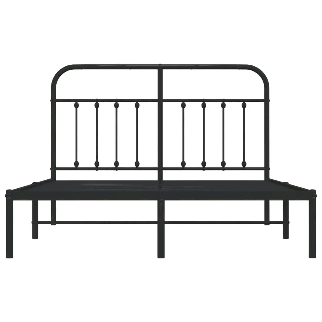 Metal Bed Frame with Headboard Black 137x187 cm Double Size 352577