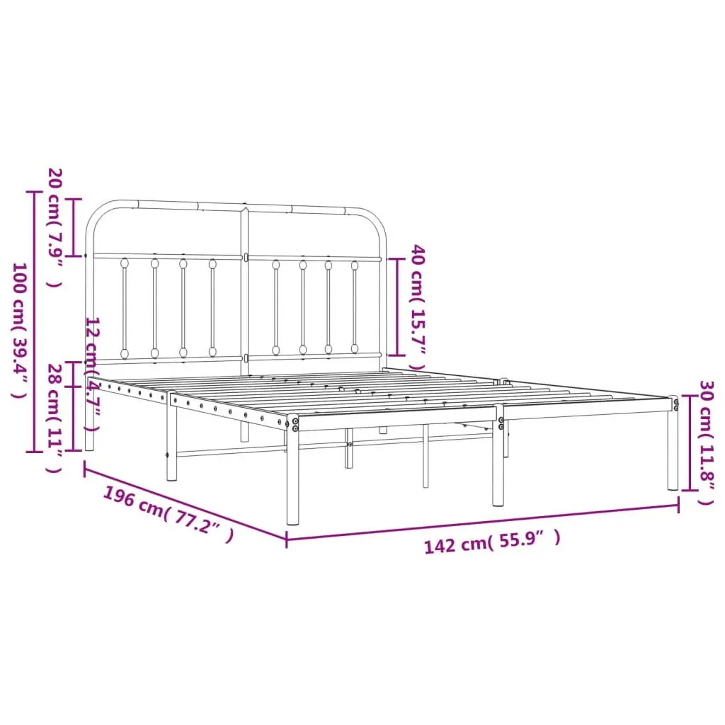 Metal Bed Frame with Headboard Black 137x187 cm Double Size 352577