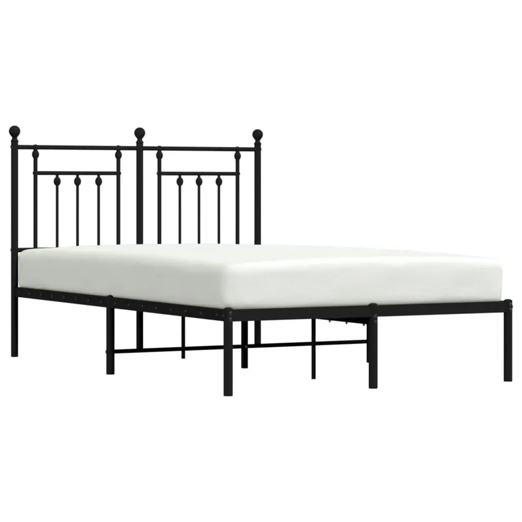 Metal Bed Frame with Headboard Black 137x187 cm Double Size 353536