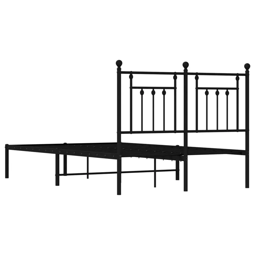 Metal Bed Frame with Headboard Black 137x187 cm Double Size 353536