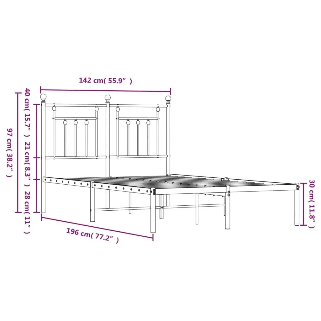 Metal Bed Frame with Headboard Black 137x187 cm Double Size 353536