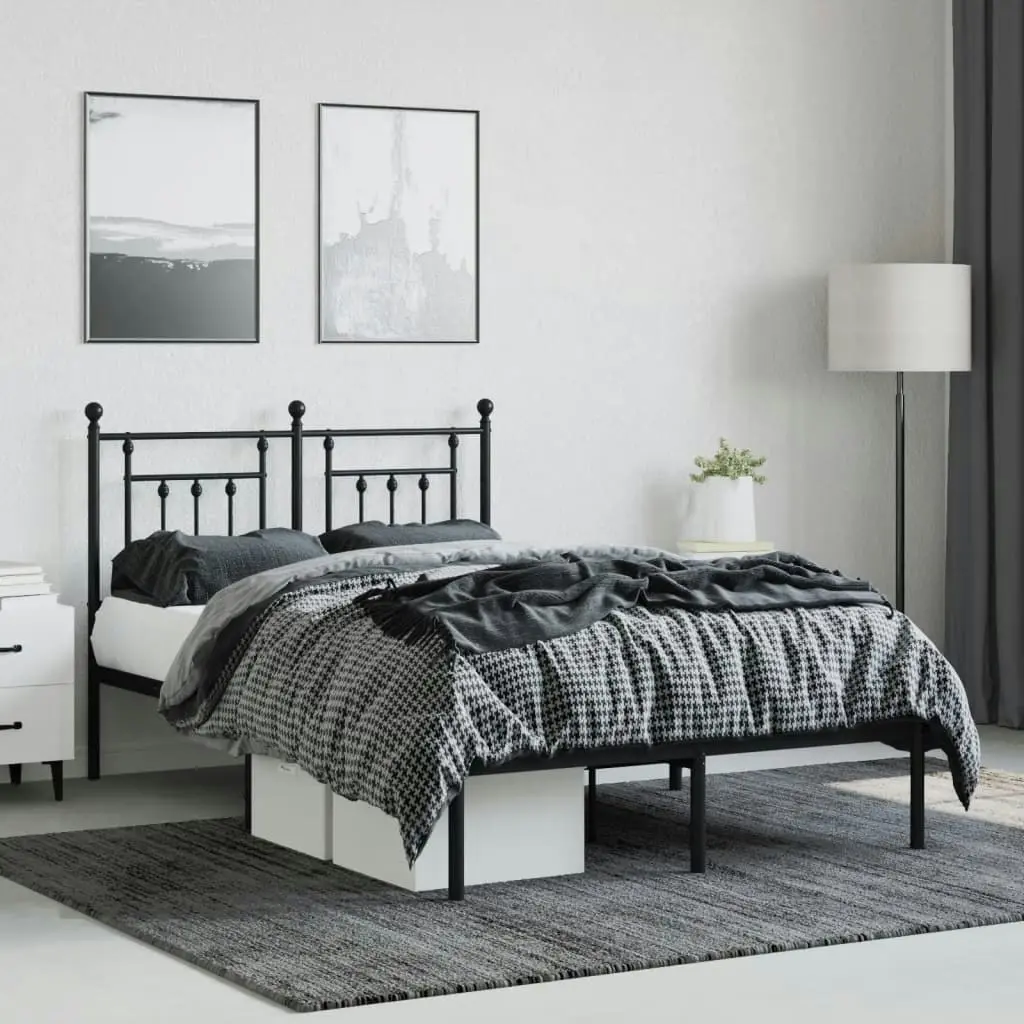 Metal Bed Frame with Headboard Black 137x187 cm Double Size 353536