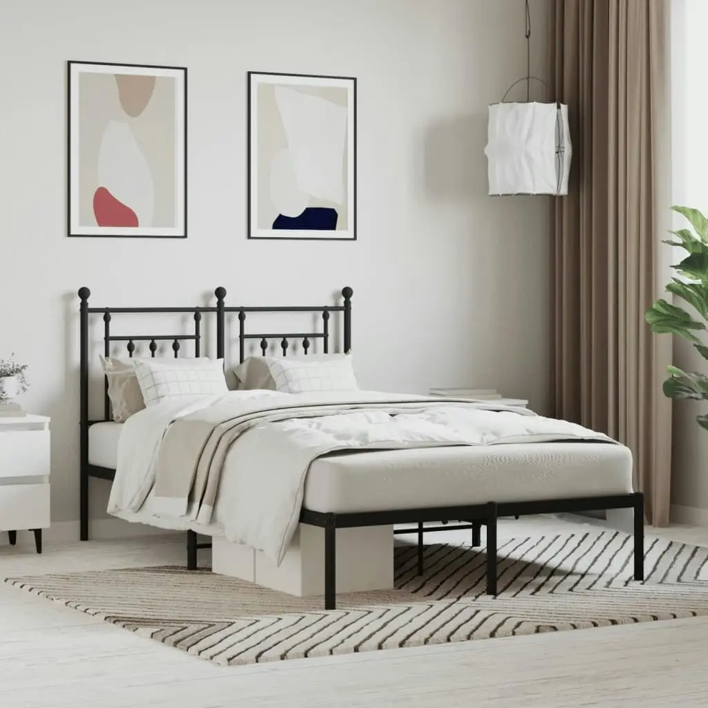 Metal Bed Frame with Headboard Black 137x187 cm Double Size 353536