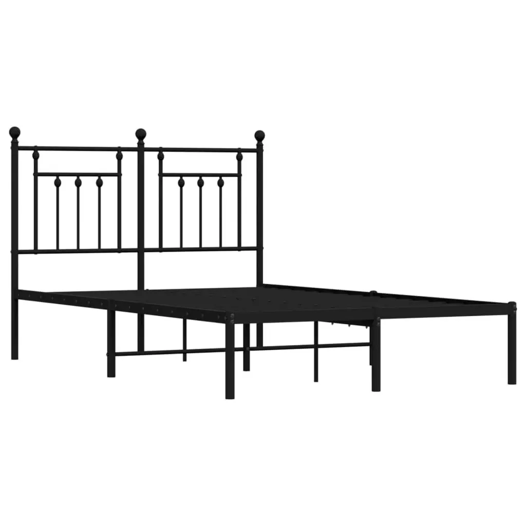 Metal Bed Frame with Headboard Black 137x187 cm Double Size 353536