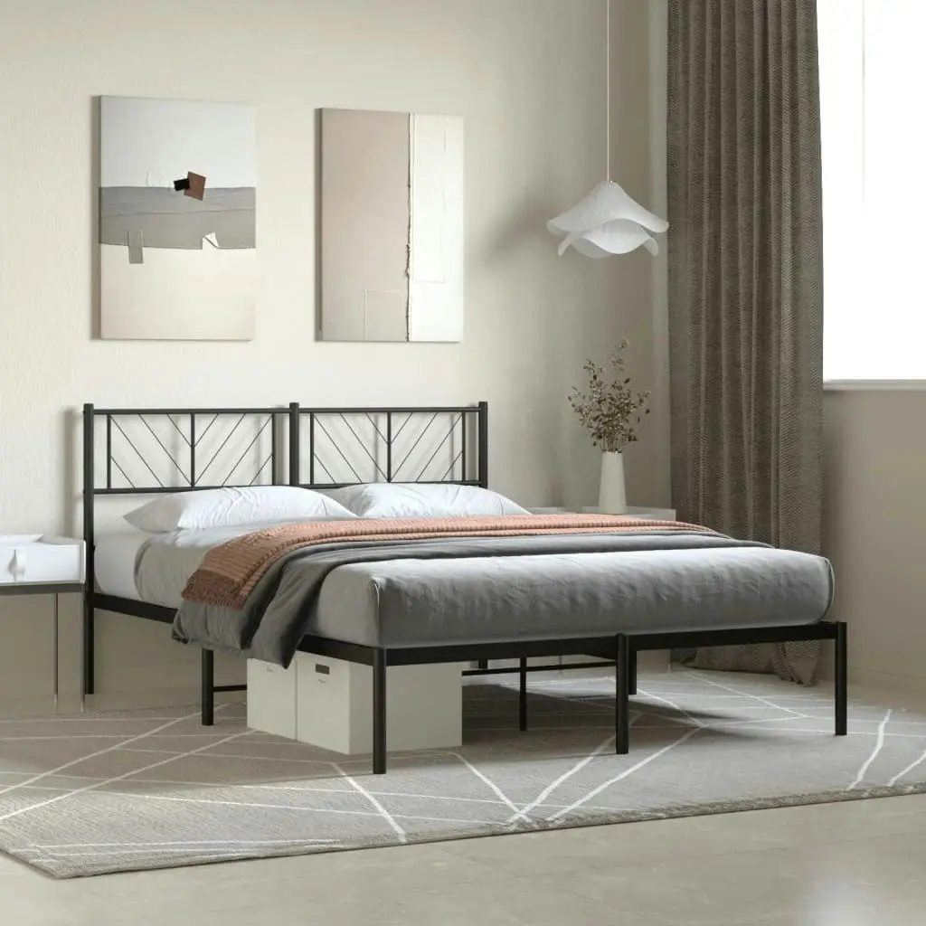 Metal Bed Frame with Headboard Black 150x200 cm 372181