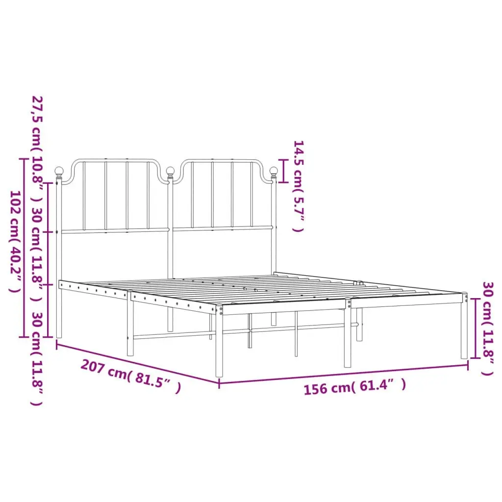 Metal Bed Frame with Headboard Black 150x200 cm 373889