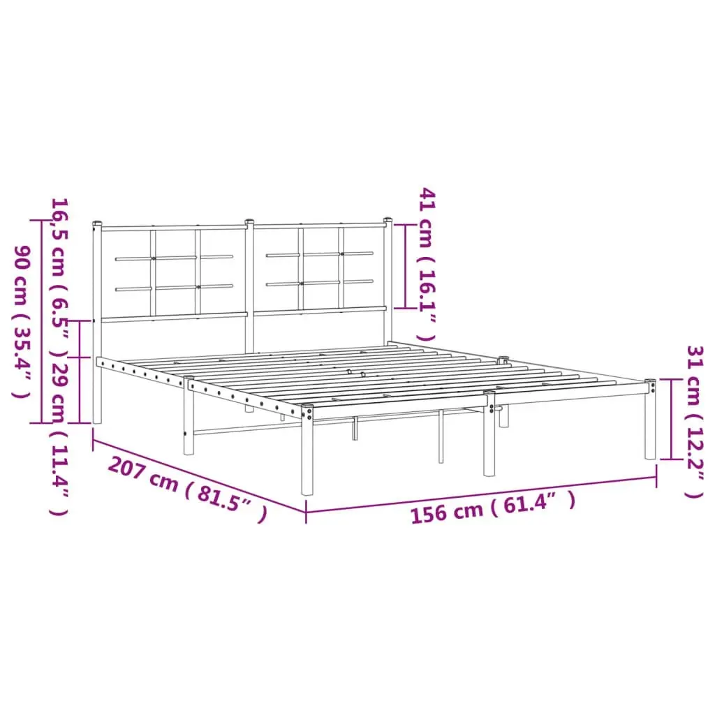 Metal Bed Frame with Headboard Black 150x200 cm 355563