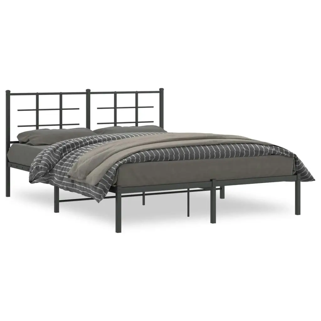 Metal Bed Frame with Headboard Black 150x200 cm 355563