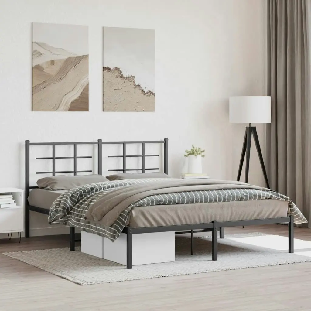 Metal Bed Frame with Headboard Black 150x200 cm 355563