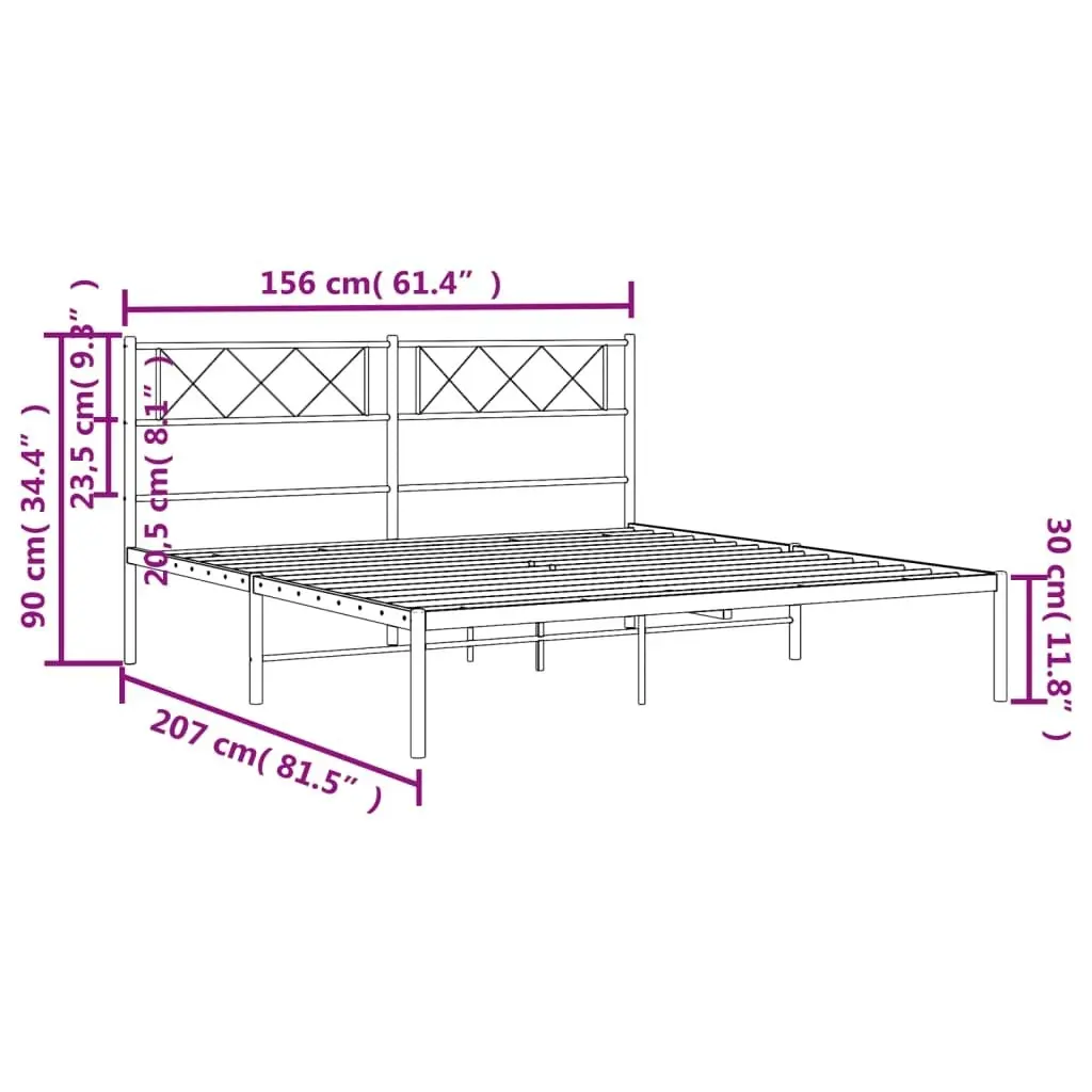 Metal Bed Frame with Headboard Black 150x200 cm 372279