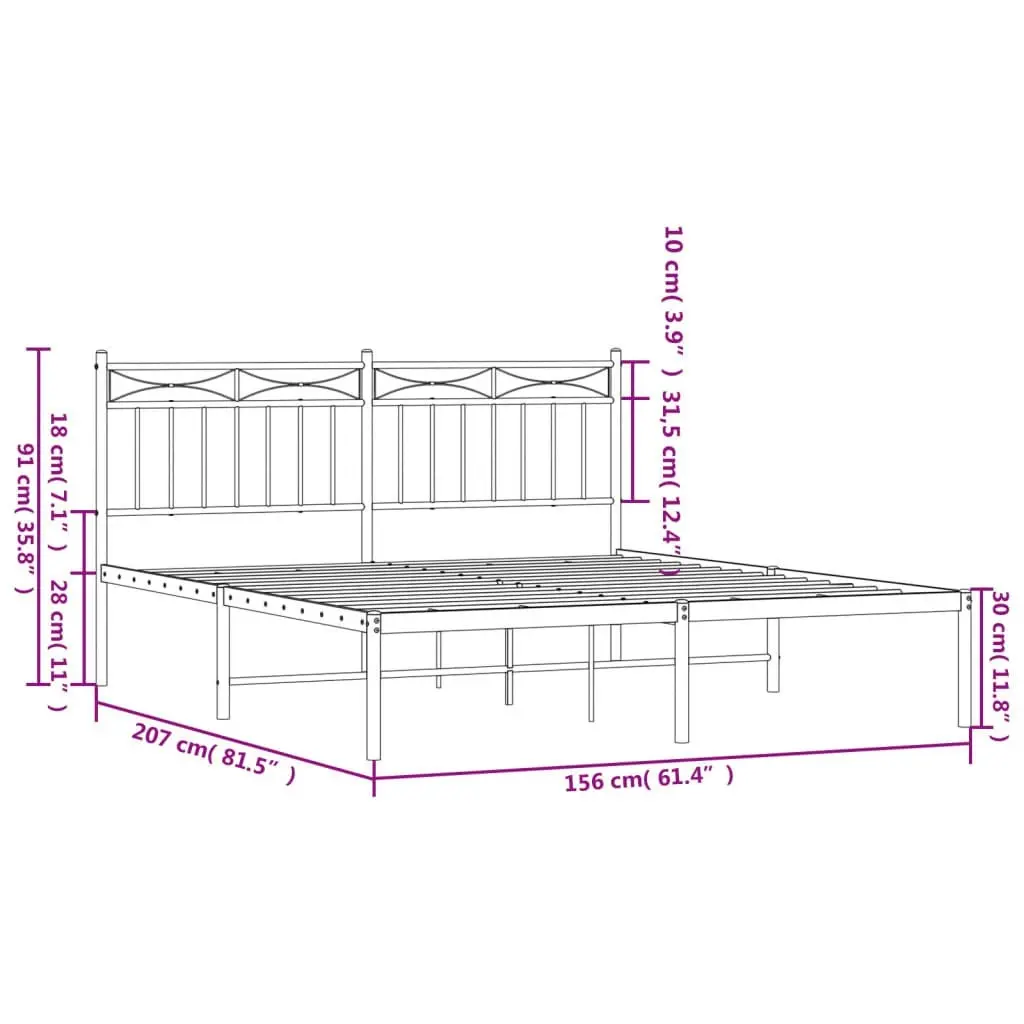 Metal Bed Frame with Headboard Black 150x200 cm 373693