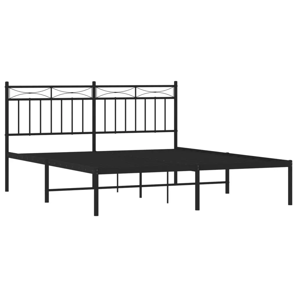 Metal Bed Frame with Headboard Black 150x200 cm 373693