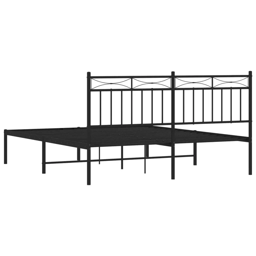 Metal Bed Frame with Headboard Black 150x200 cm 373693