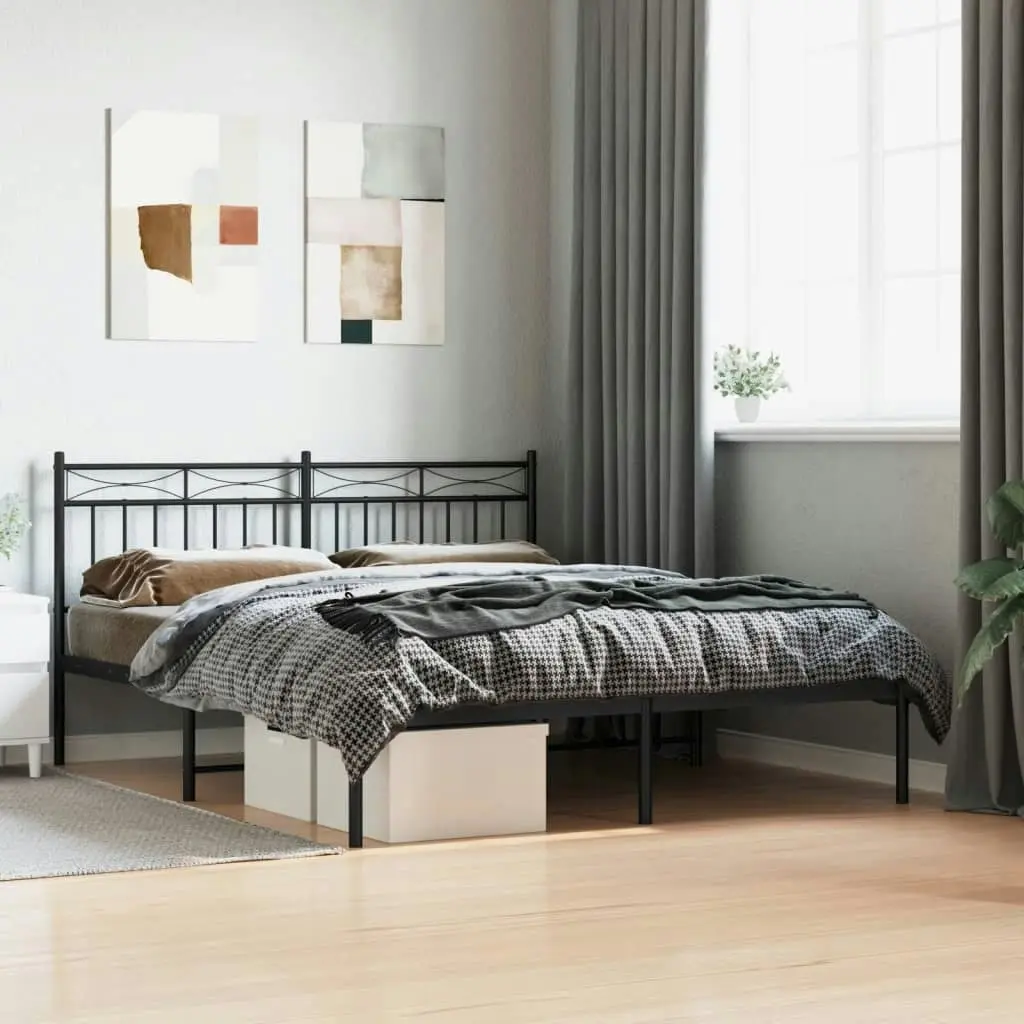 Metal Bed Frame with Headboard Black 150x200 cm 373693