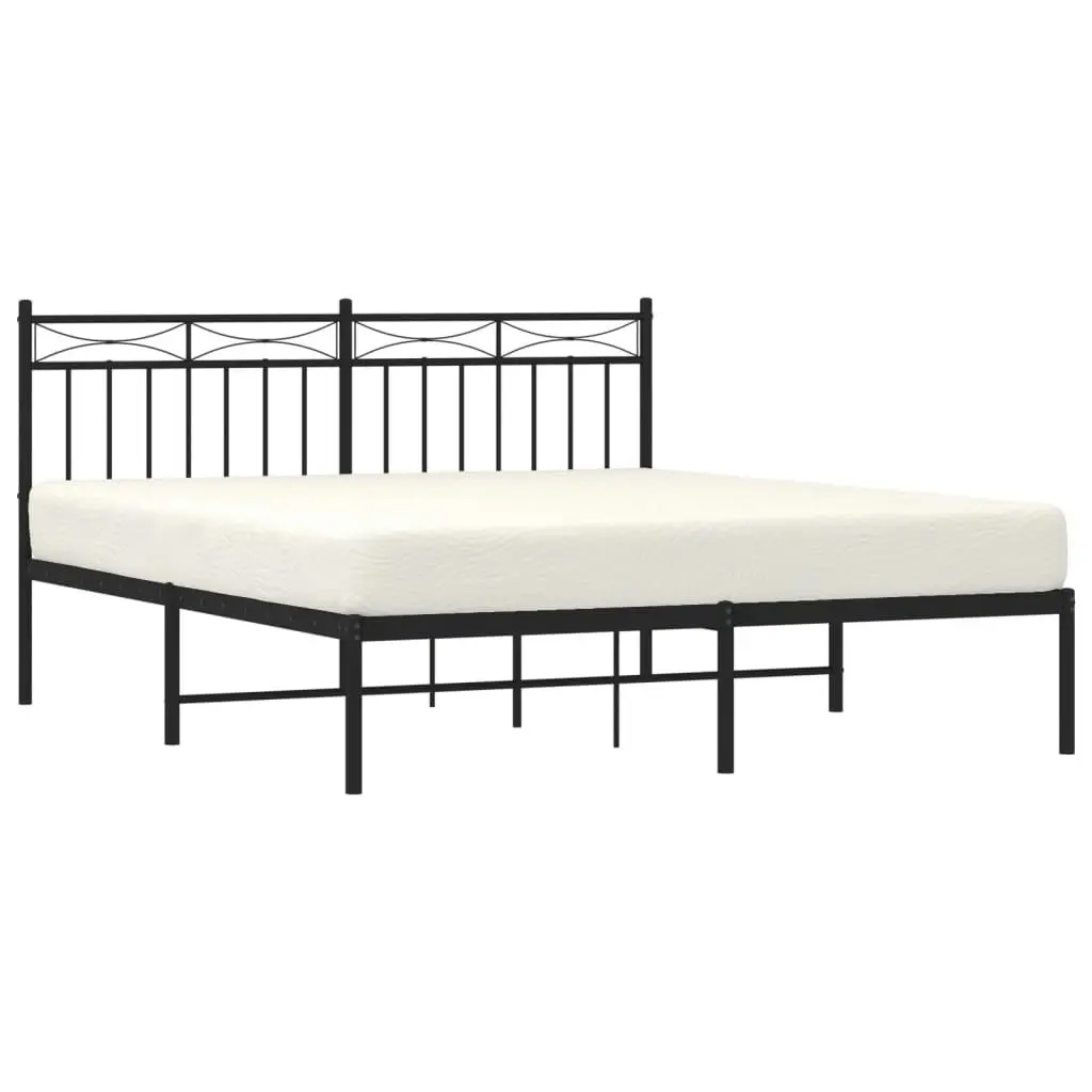 Metal Bed Frame with Headboard Black 150x200 cm 373693