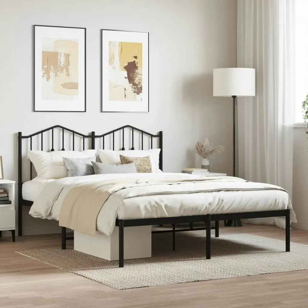 Metal Bed Frame with Headboard Black 150x200 cm 373791