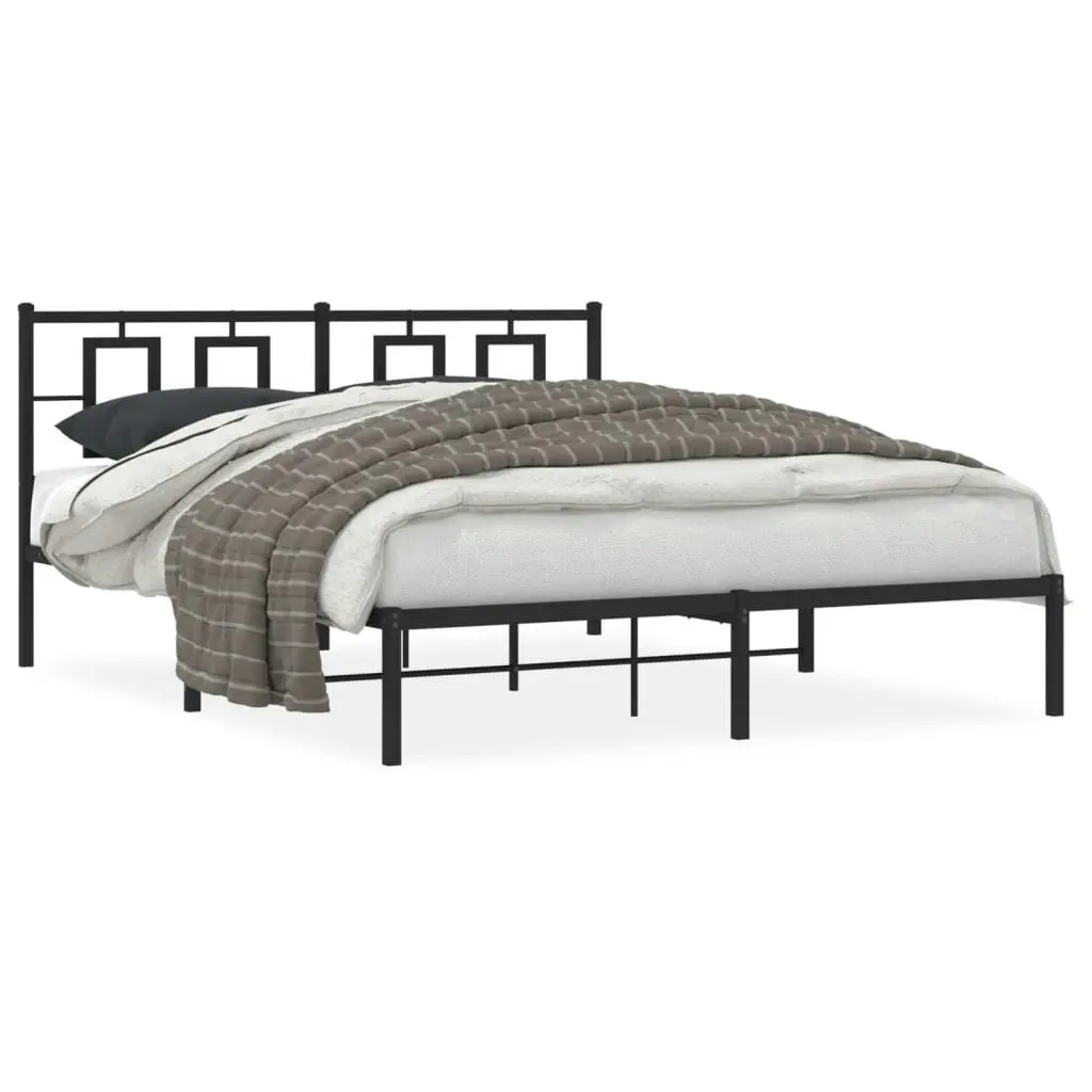 Metal Bed Frame with Headboard Black 150x200 cm 374243