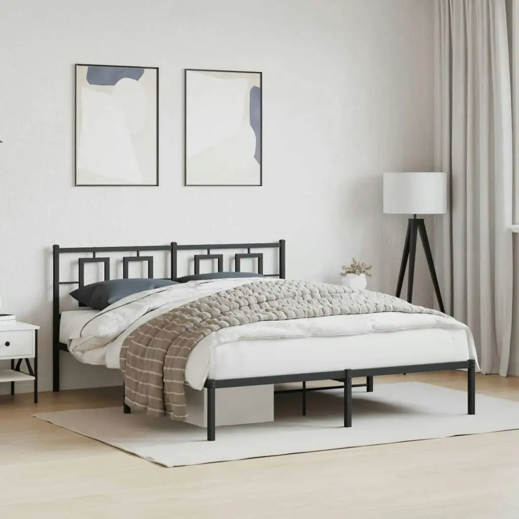 Metal Bed Frame with Headboard Black 150x200 cm 374243