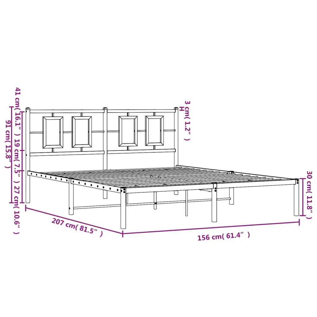 Metal Bed Frame with Headboard Black 150x200 cm 374243