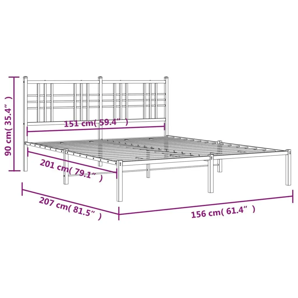 Metal Bed Frame with Headboard Black 150x200 cm 376326