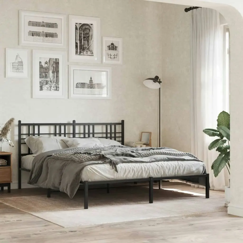 Metal Bed Frame with Headboard Black 150x200 cm 376326