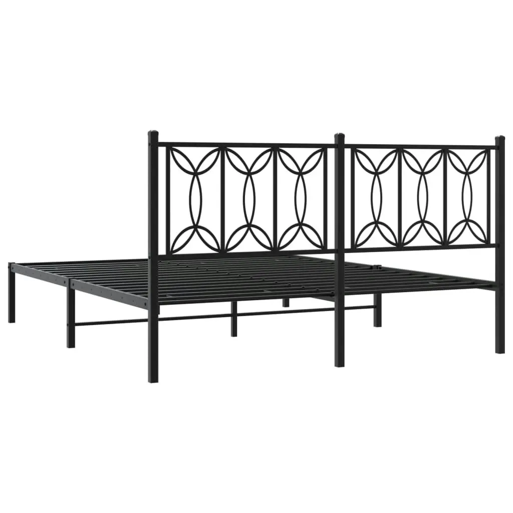 Metal Bed Frame with Headboard Black 150x200 cm 376130