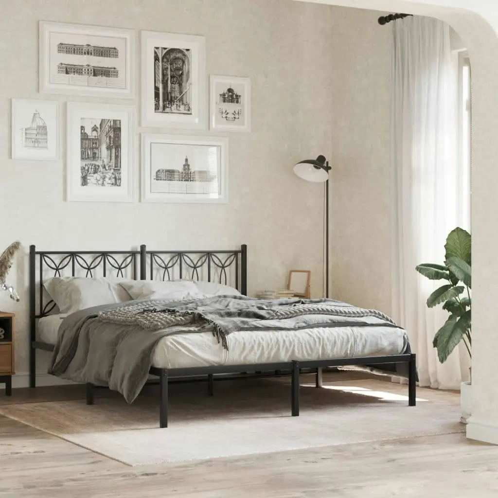 Metal Bed Frame with Headboard Black 150x200 cm 376130