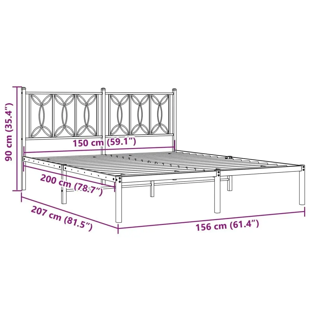 Metal Bed Frame with Headboard Black 150x200 cm 376130