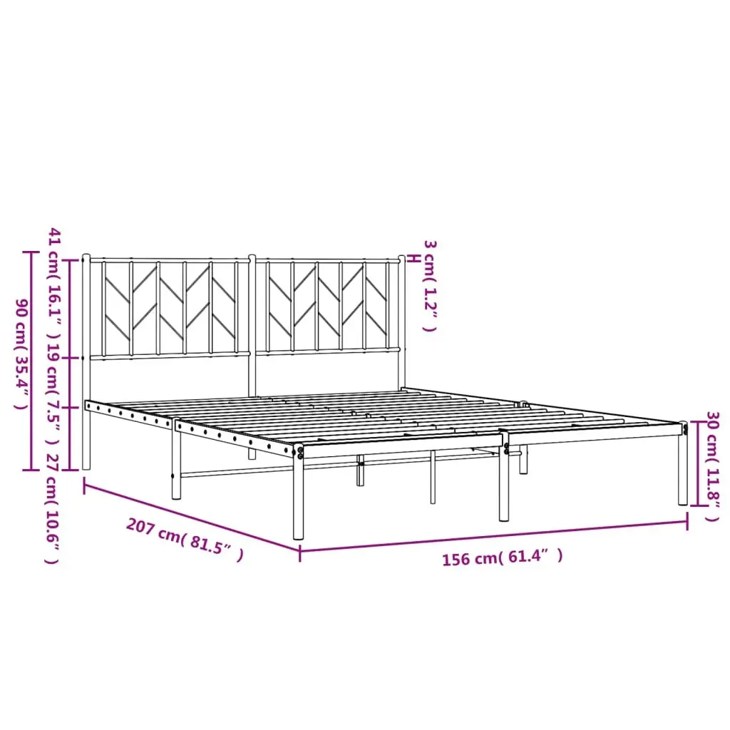 Metal Bed Frame with Headboard Black 150x200 cm 374439