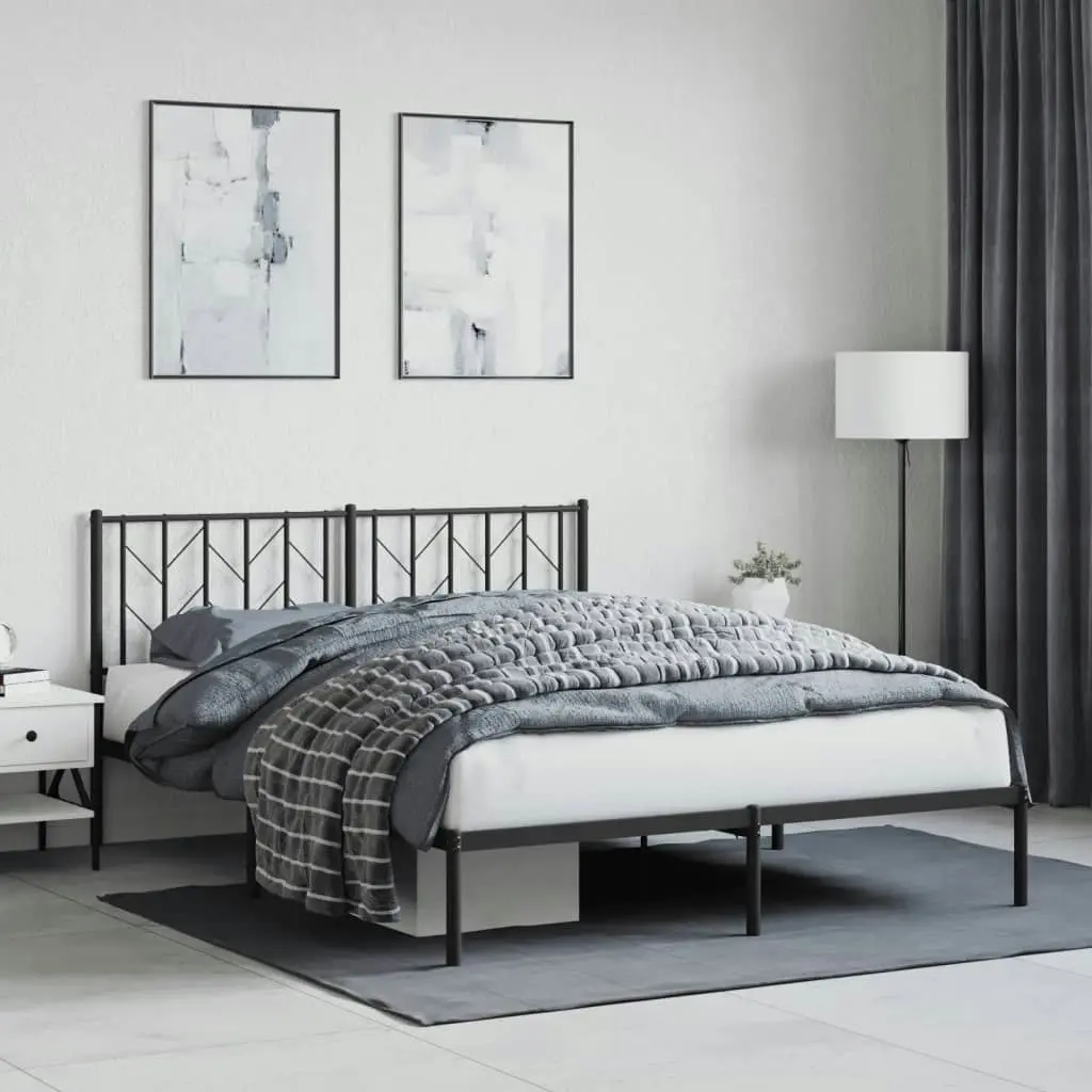 Metal Bed Frame with Headboard Black 150x200 cm 374439