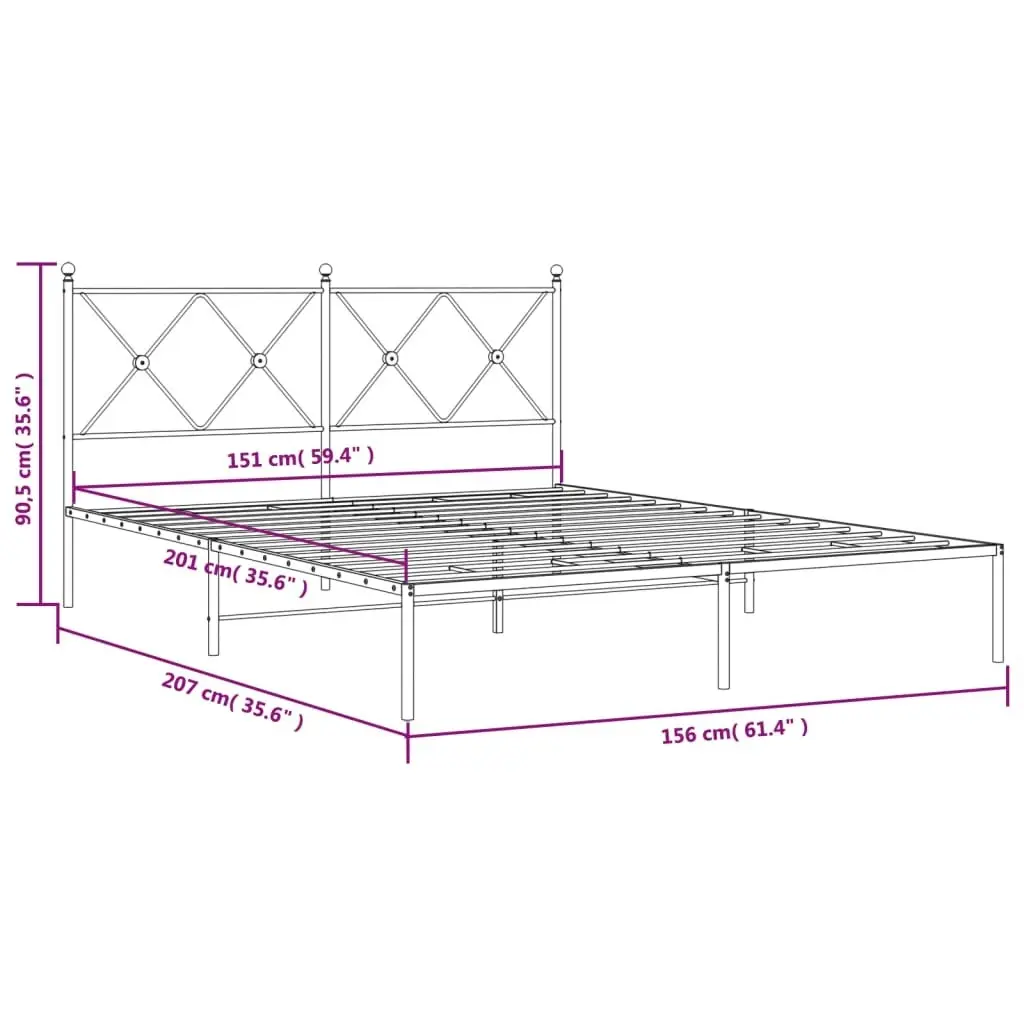 Metal Bed Frame with Headboard Black 150x200 cm 376504