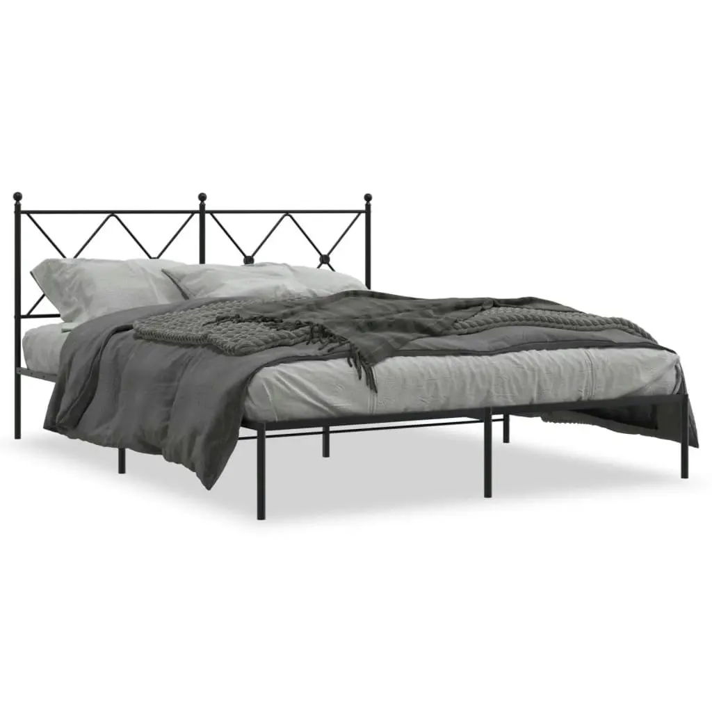 Metal Bed Frame with Headboard Black 150x200 cm 376504