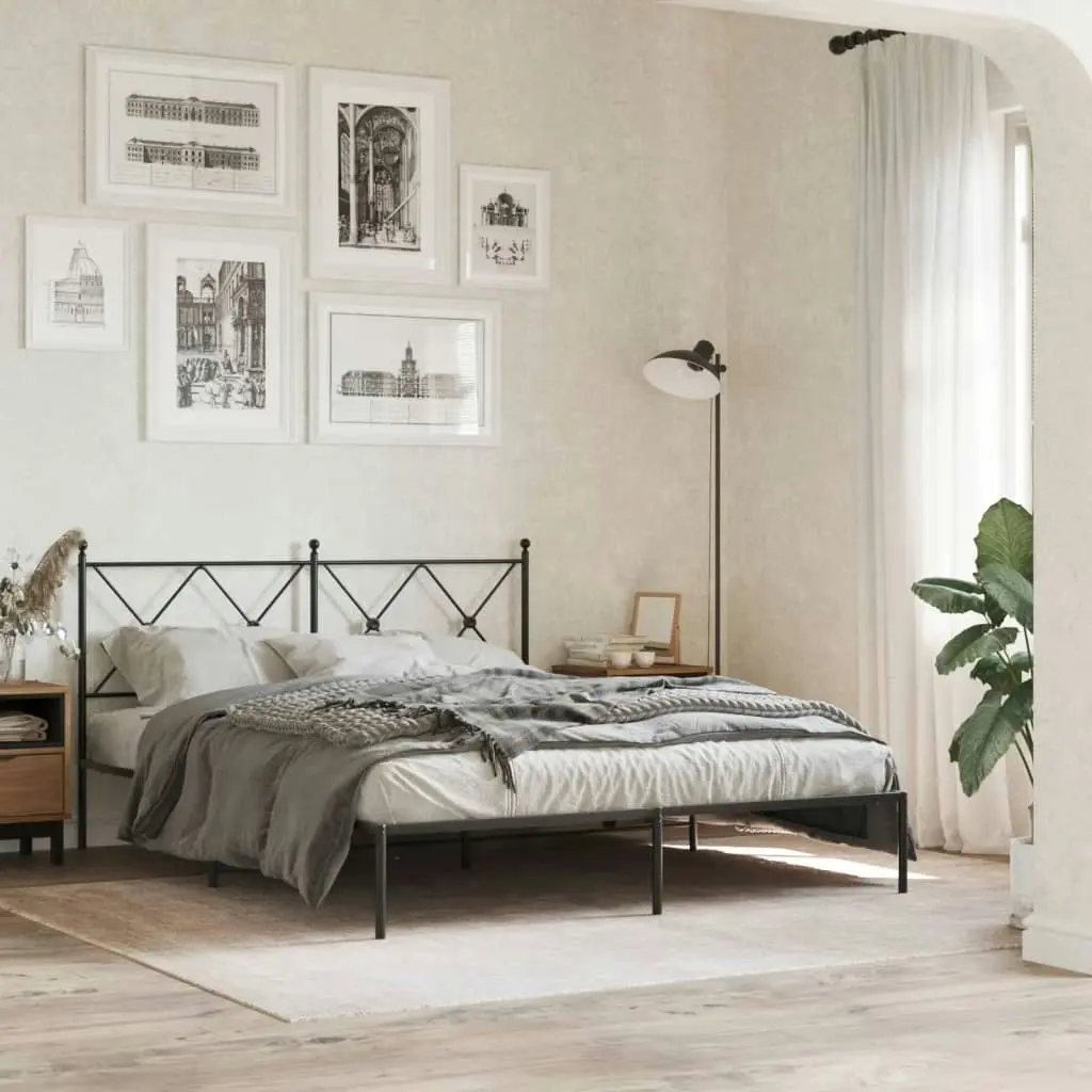 Metal Bed Frame with Headboard Black 150x200 cm 376504