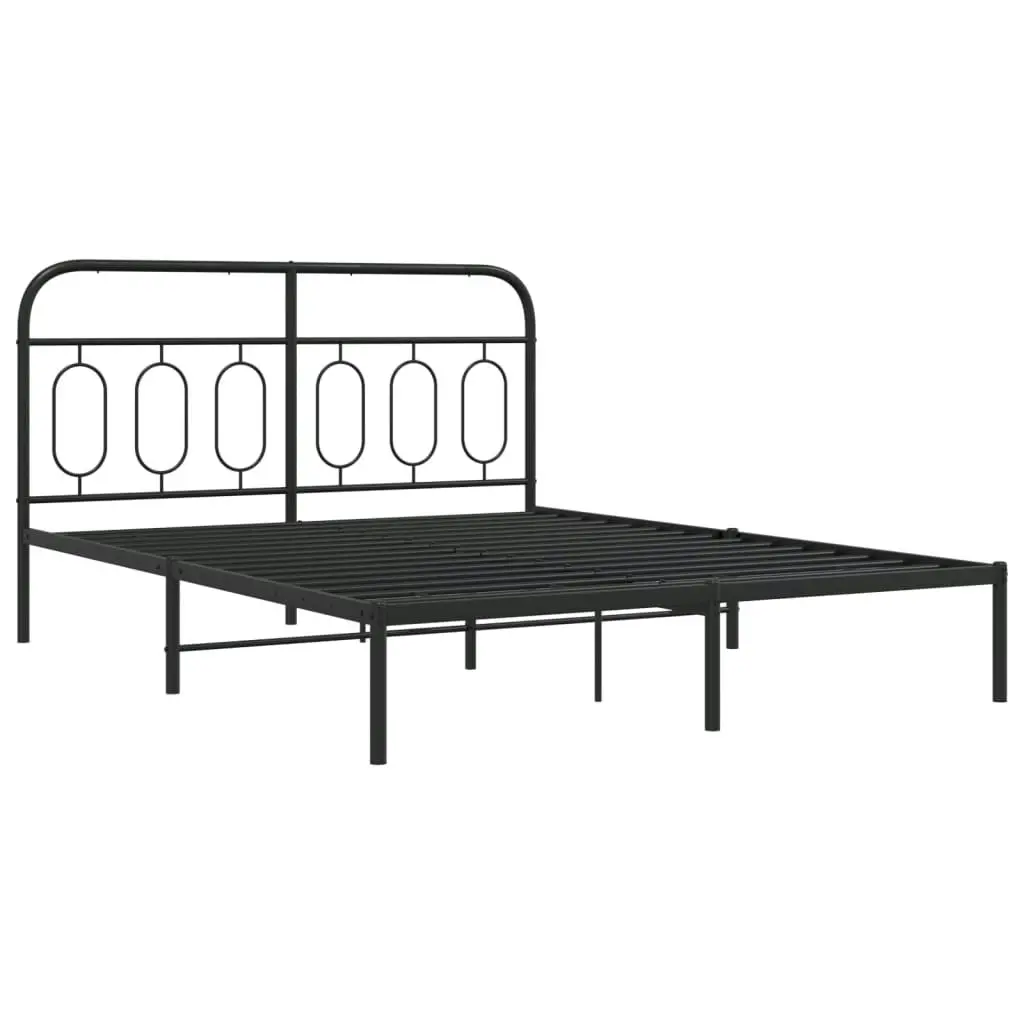 Metal Bed Frame with Headboard Black 150x200 cm 377119