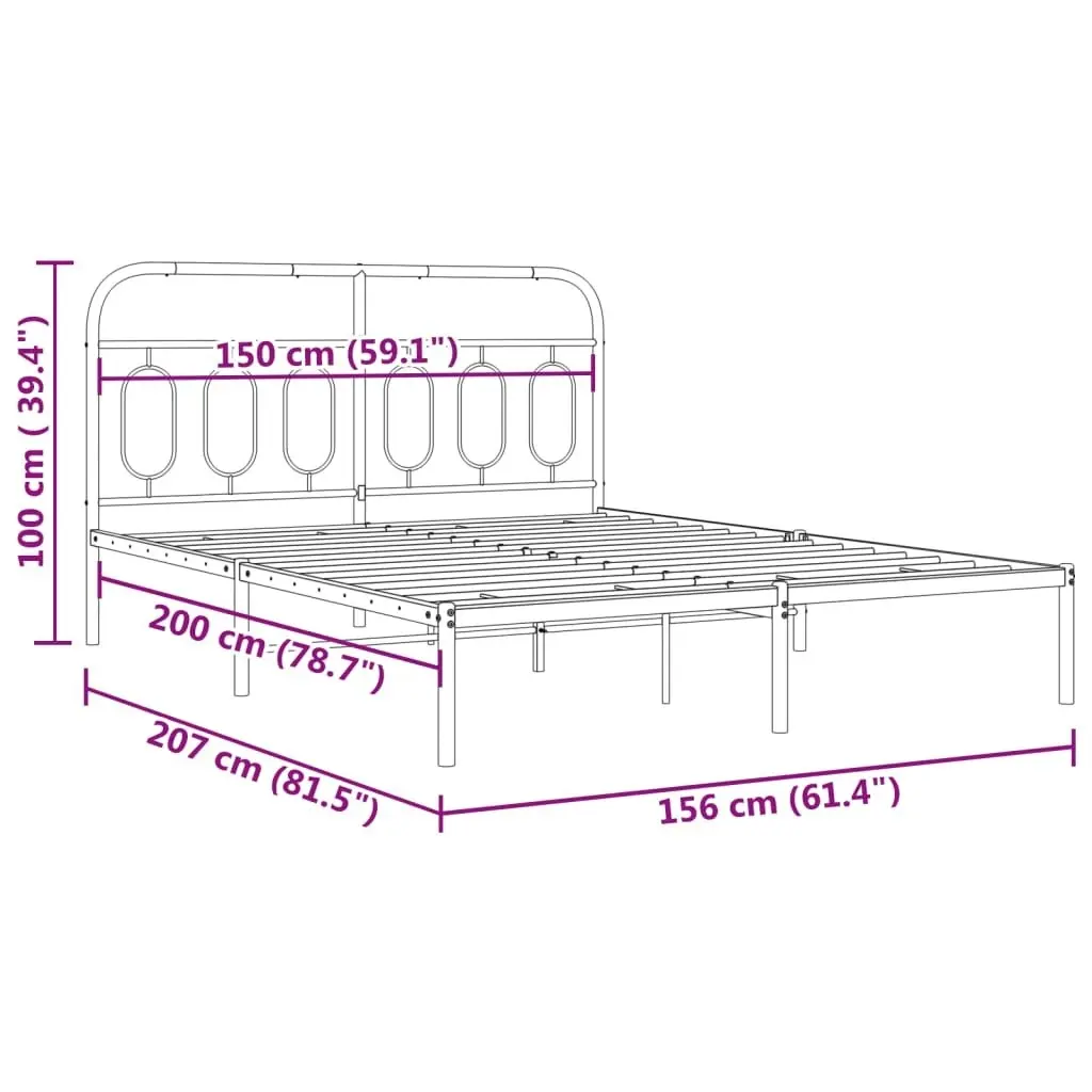 Metal Bed Frame with Headboard Black 150x200 cm 377119