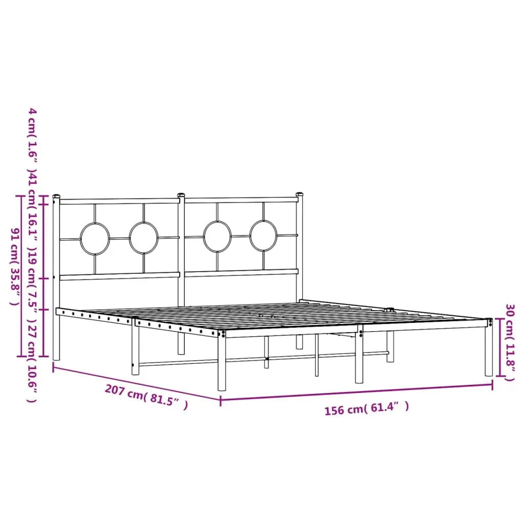 Metal Bed Frame with Headboard Black 150x200 cm 376228