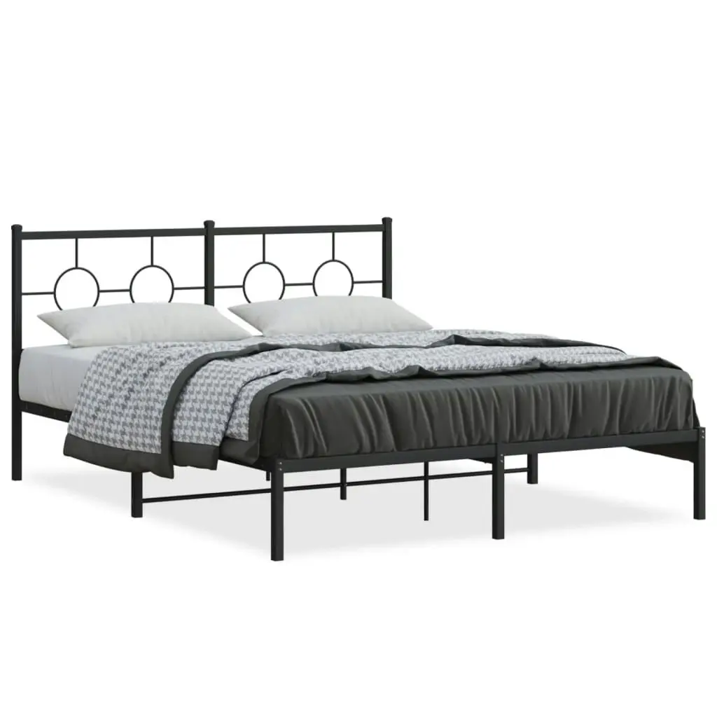 Metal Bed Frame with Headboard Black 150x200 cm 376228