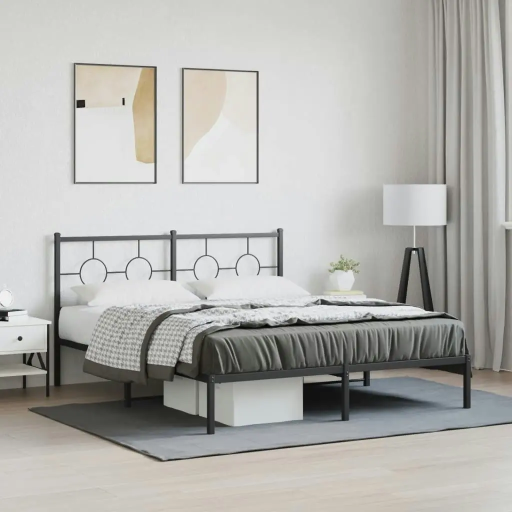 Metal Bed Frame with Headboard Black 150x200 cm 376228